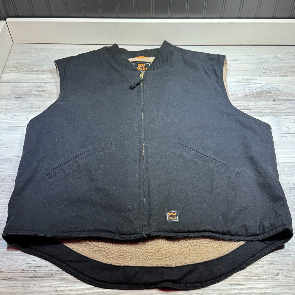 Walls Black Cotton Duck Canvas Sherpa Lined Vest Men's Sz XL Workwear Full Zip